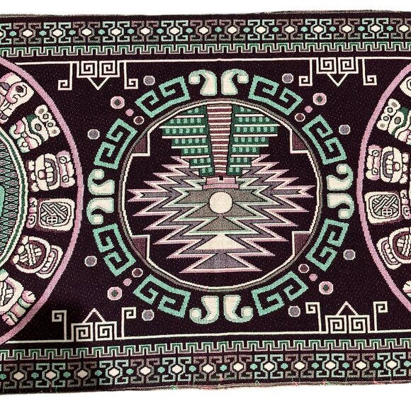 Woven Mayan-Inspired Tapestry Table Runner Or Lightweight Rug Mexico - Picture 3 of 8